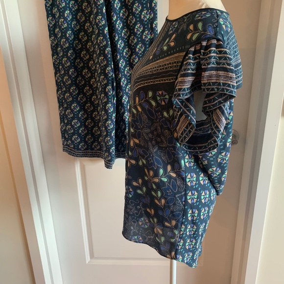 BCBG MaxAzria Adonia Canvas Printed Blouse & Wide Leg Pant Medium Beach Coastal - Picture 10 of 12